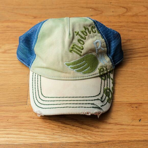 Vintage True Religion Trucker Hat Distressed RW Motorcycle Club Cap Leather Mesh - Picture 1 of 5